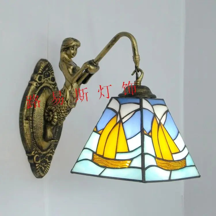 Applique murale LED de 6" de style Tiffany, en verre de sirène, pour chambre à coucher, salon, coiffeuse.
