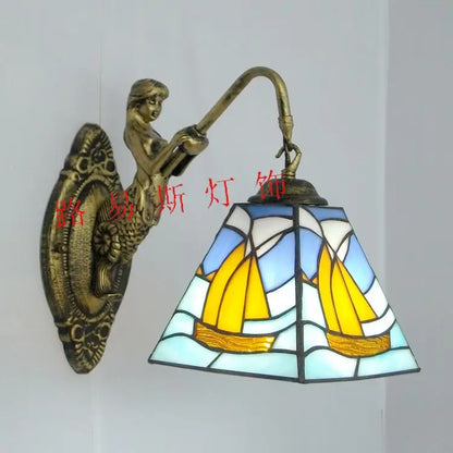 6" Tiffany Style LED Wall Lamp Mermaid Glass Bedroom Living Room Vanity Light