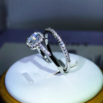 Small Couple Ring Set | 925 Sterling Silver Four-Claw Zircon Wedding Band