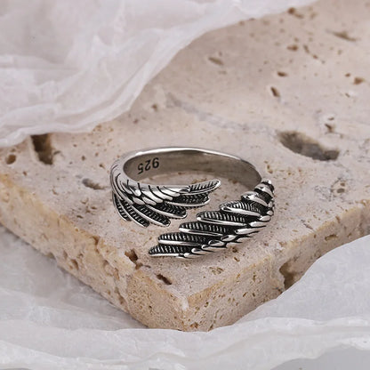 FOXANRY Silver Wings Ring | Vintage Hip Hop Couple Jewelry