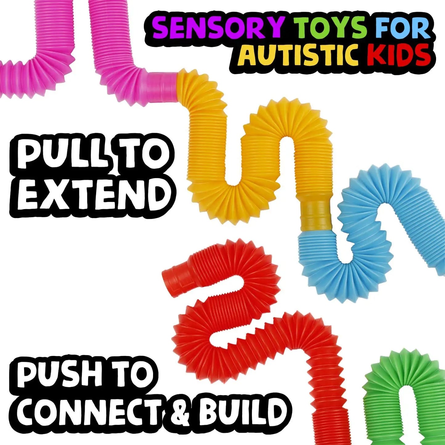 4 Pack Tube Sensory Fidget Toy | Colorful Heavy-Duty Construction Building Educational Toys for Stress Autism ADHD