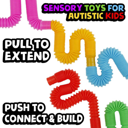 4 Pack Tube Sensory Fidget Toy | Colorful Heavy-Duty Construction Building Educational Toys for Stress Autism ADHD