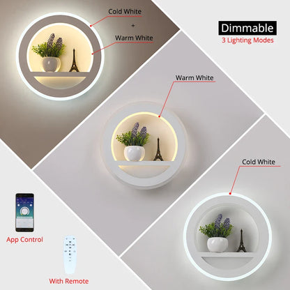 Dimmable LED Wall Light Remote Control Modern Bedroom Living Room AC90-220V