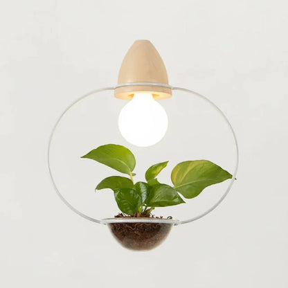 Art Deco LED Plant Pendant Light Wood Base Rustic Hanging Lamp for Dining Cafe Bar