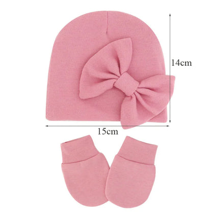 Newborn Baby Girl Hat and Gloves Set | Cotton Beanie for Infant Toddler