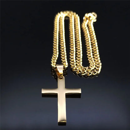 Gold Stainless Steel Cross Pendant Necklace | Hip Hop Jesus Chain Jewelry for Men Women