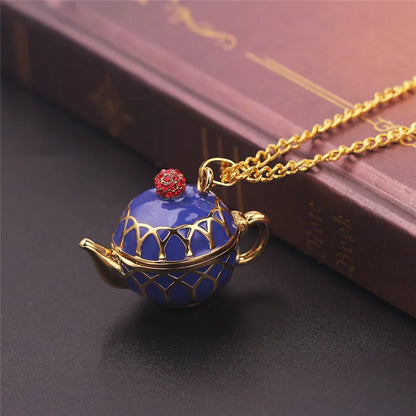 Enamel Tea Cup Pendant Necklace | Trendy Long Chain Jewelry