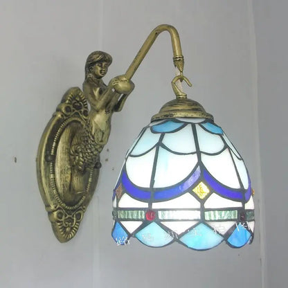 Applique murale LED de 6" de style Tiffany, en verre de sirène, pour chambre à coucher, salon, coiffeuse.