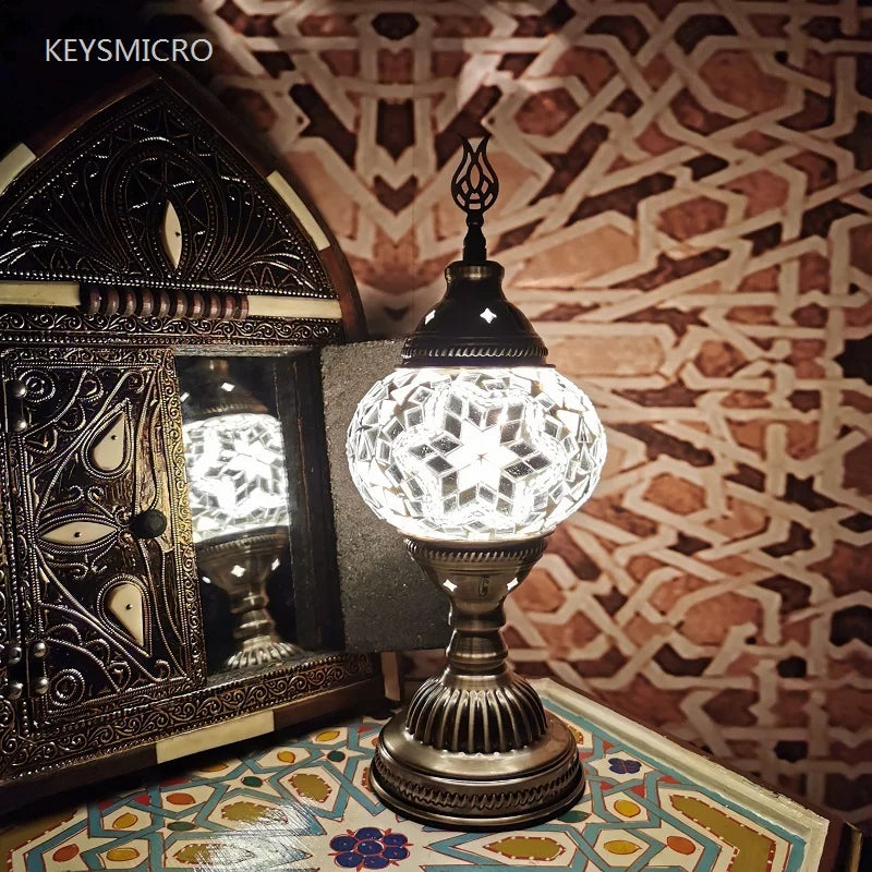 Turkish Mosaic Table Lamp Handcrafted Stained Glass Vintage Romantic Bedside Light
