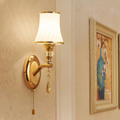 Nordic LED Wall Sconce with Switch Glass Shade Bedroom Bedside Living Room