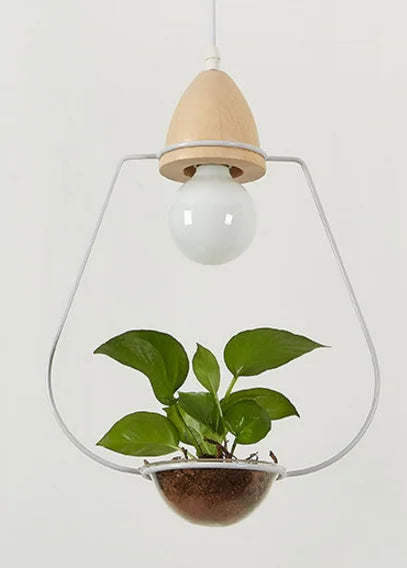 Art Deco LED Plant Pendant Light Wood Base Rustic Hanging Lamp for Dining Cafe Bar