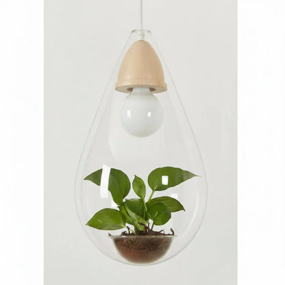 Art Deco LED Plant Pendant Light Wood Base Rustic Hanging Lamp for Dining Cafe Bar