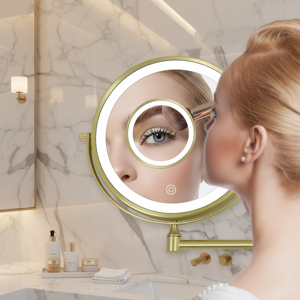 Rechargeable LED Makeup Mirror 10X Magnifying Wall Mount Gold