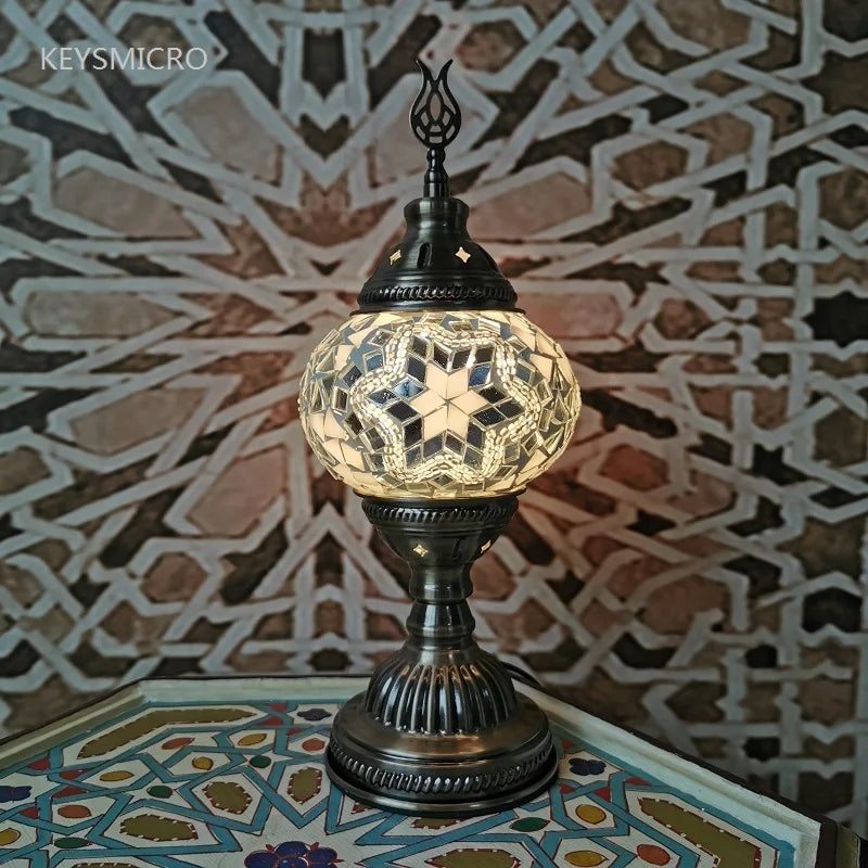 Turkish Mosaic Table Lamp Handcrafted Stained Glass Vintage Romantic Bedside Light