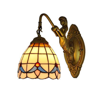 Applique murale LED de 6" de style Tiffany, en verre de sirène, pour chambre à coucher, salon, coiffeuse.