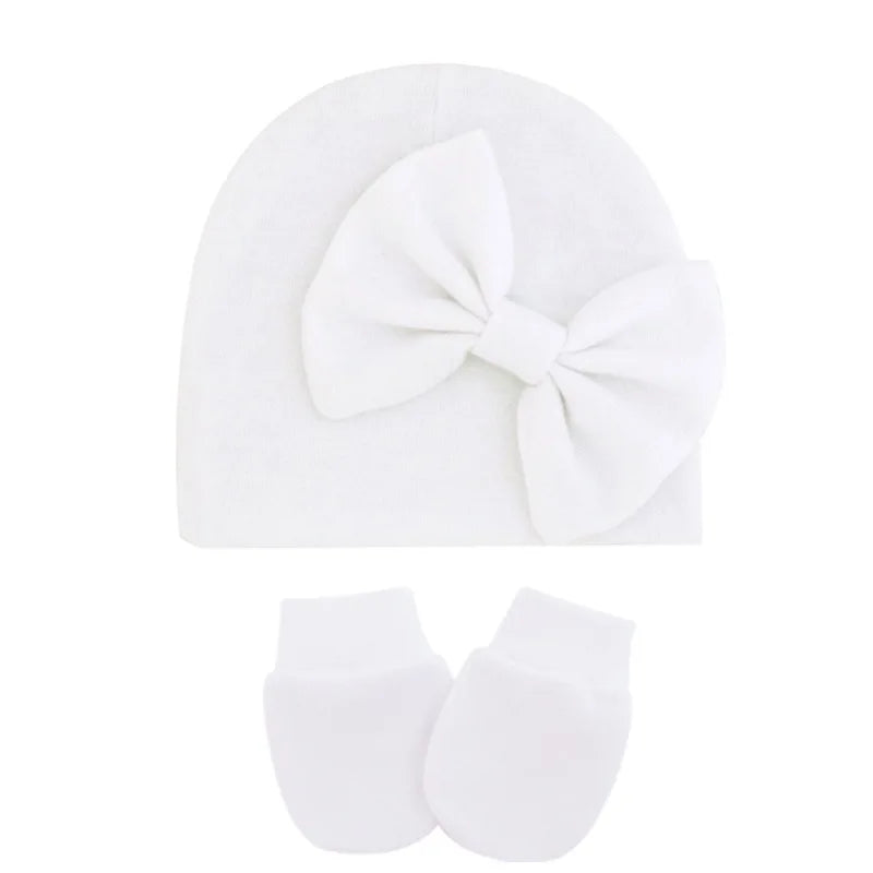 Newborn Baby Girl Hat and Gloves Set | Cotton Beanie for Infant Toddler