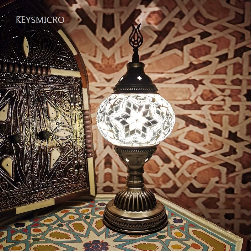 Turkish Mosaic Table Lamp Handcrafted Stained Glass Vintage Romantic Bedside Light