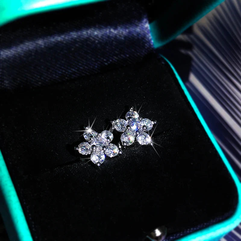 925 Sterling Silver Plum Blossom Stud Earrings | Zircon Jewelry for Women