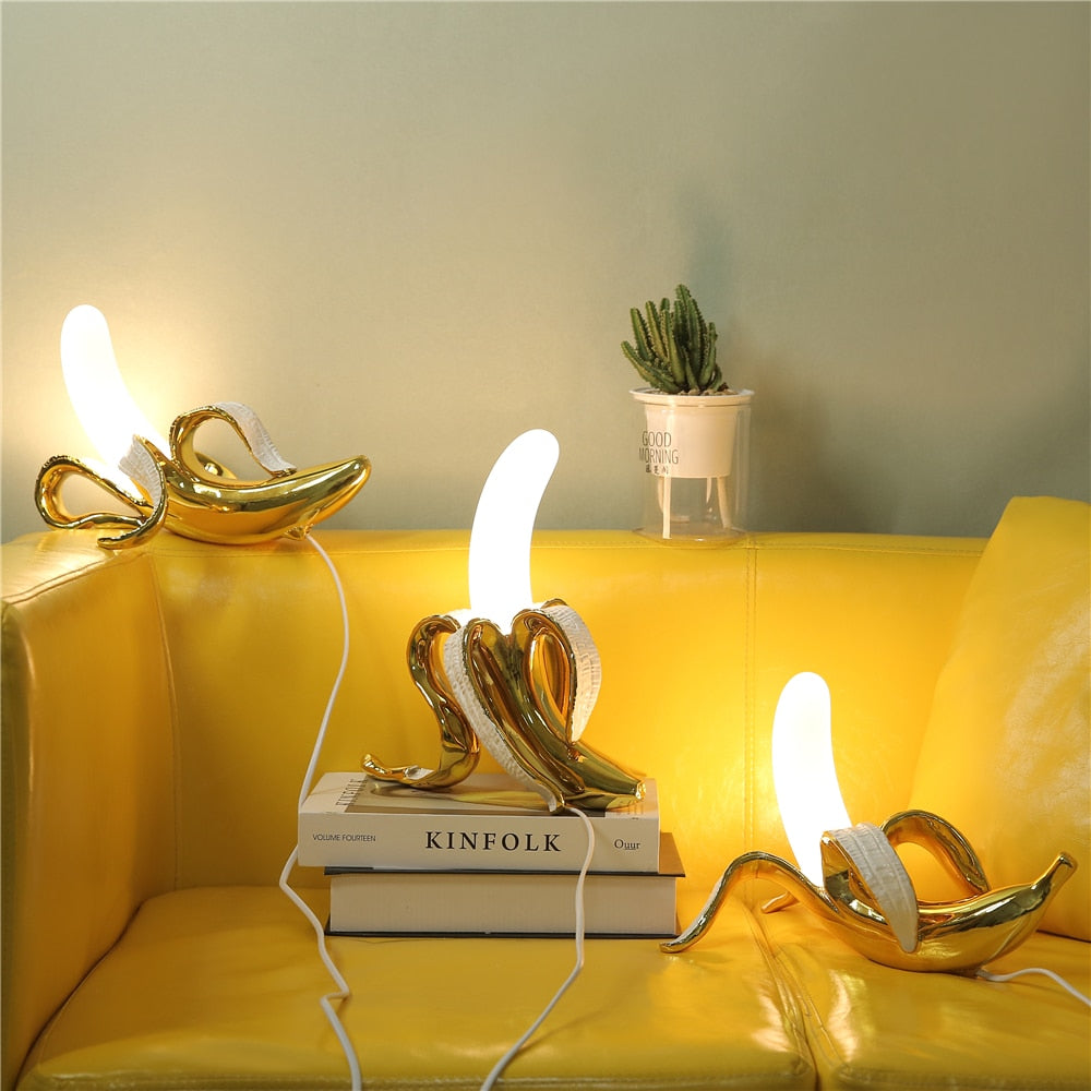 Banana Table Lamp Art Deco Brass Chrome Accent Light