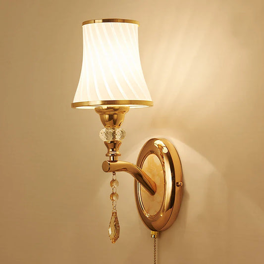 Nordic LED Wall Sconce with Switch Glass Shade Bedroom Bedside Living Room
