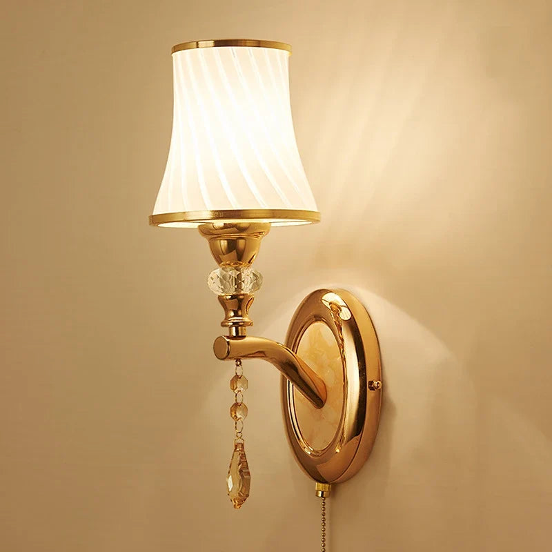 Nordic LED Wall Sconce with Switch Glass Shade Bedroom Bedside Living Room