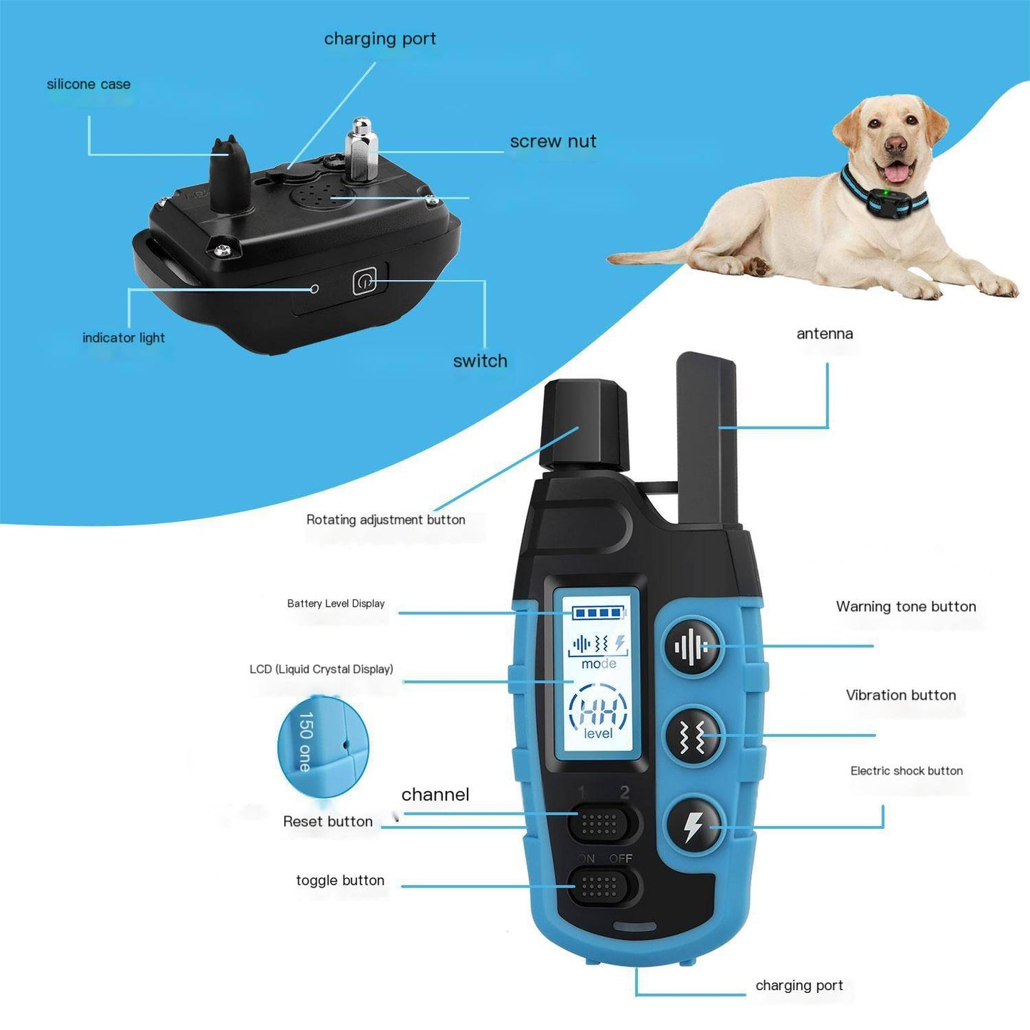 NovaPace Remote Dog Training Collar 1000m Waterproof Rechargeable