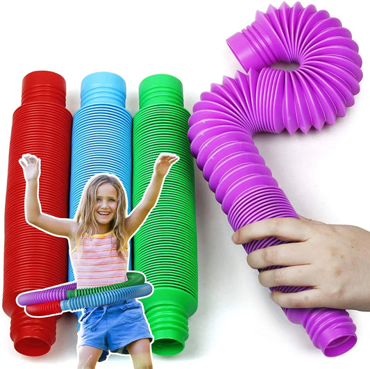 4 Pack Tube Sensory Fidget Toy | Colorful Heavy-Duty Construction Building Educational Toys for Stress Autism ADHD