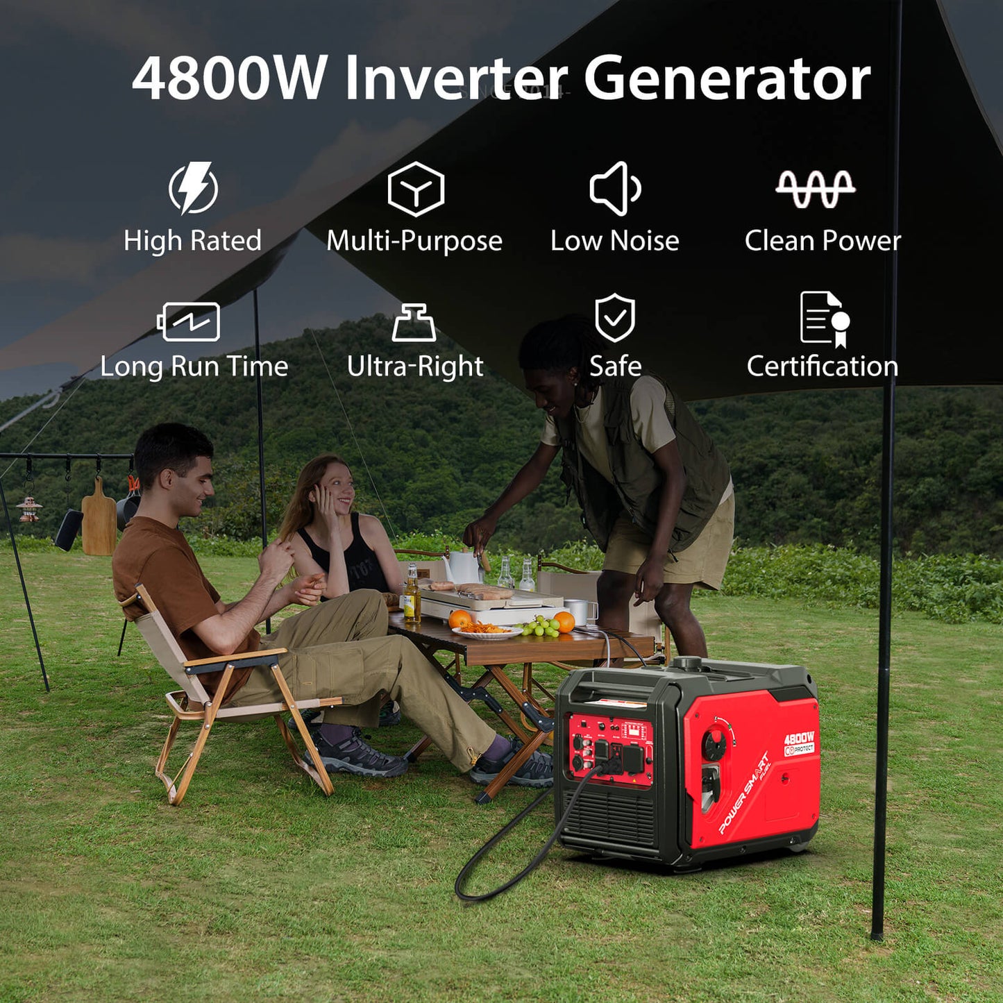 4800W Inverter Generator w/ Wheels Handle Kit & CO Alert HB5046C