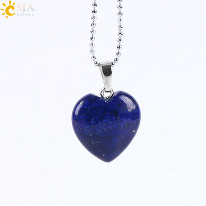 CSJA Natural Stone Heart Necklace | Crystal Healing Pendant for Women