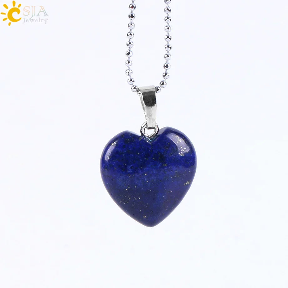 Natural Stone Heart Pendant Necklace | Crystal Healing Jewelry for Women