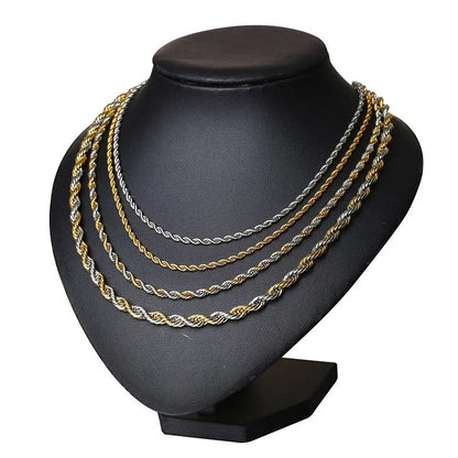 Stainless Steel Rope Chain Necklace | Gold Twisted Wave Link Choker