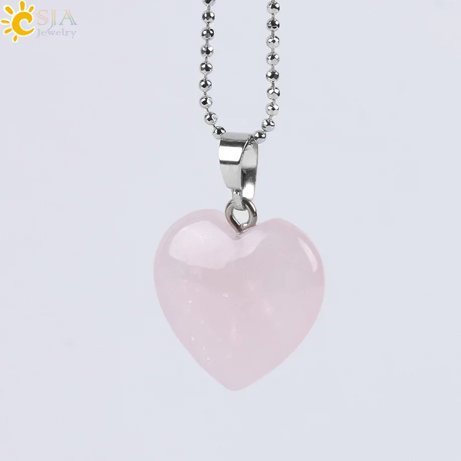 Natural Stone Heart Pendant Necklace | Crystal Healing Jewelry for Women