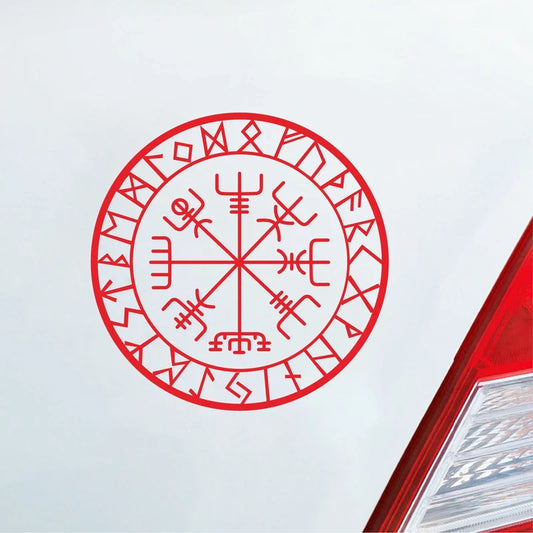 Viking Protection Runes Vegvisir Compass Talisman Red Vinyl Decal | Car and Laptop Decorative Sticker