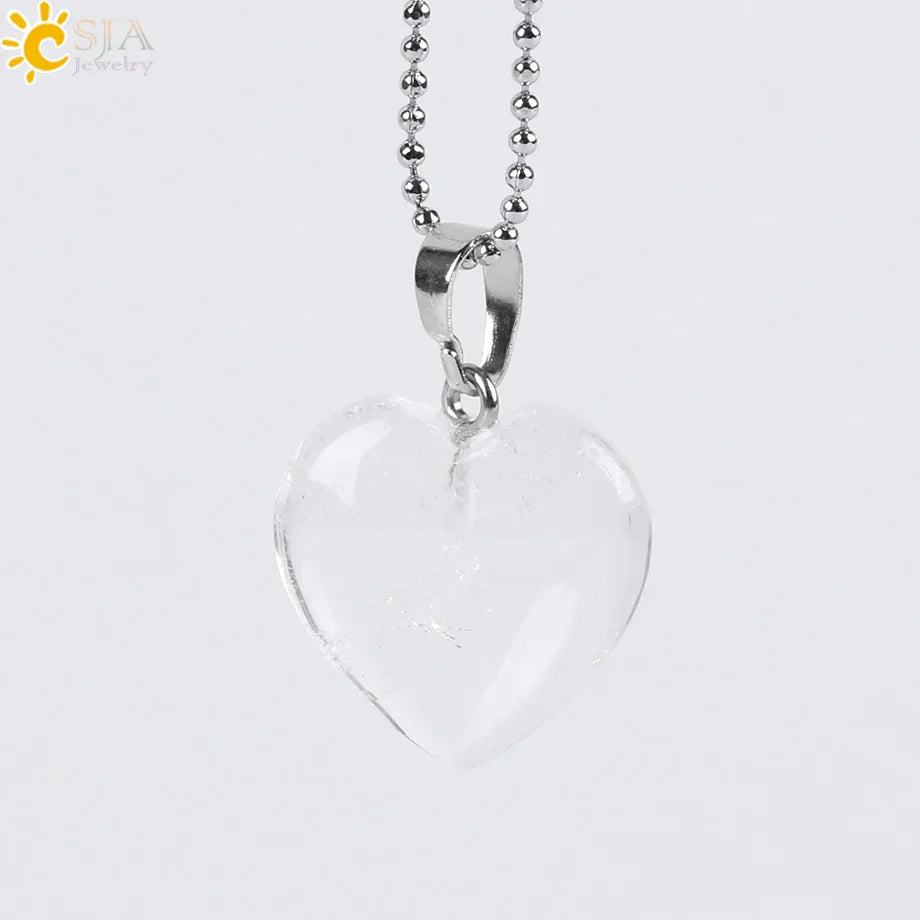 CSJA Natural Stone Heart Necklace | Crystal Healing Pendant for Women