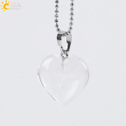CSJA Natural Stone Heart Necklace | Crystal Healing Pendant for Women