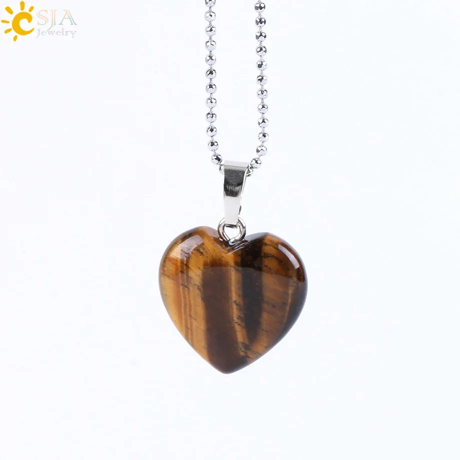 Natural Stone Heart Pendant Necklace | Crystal Healing Jewelry for Women