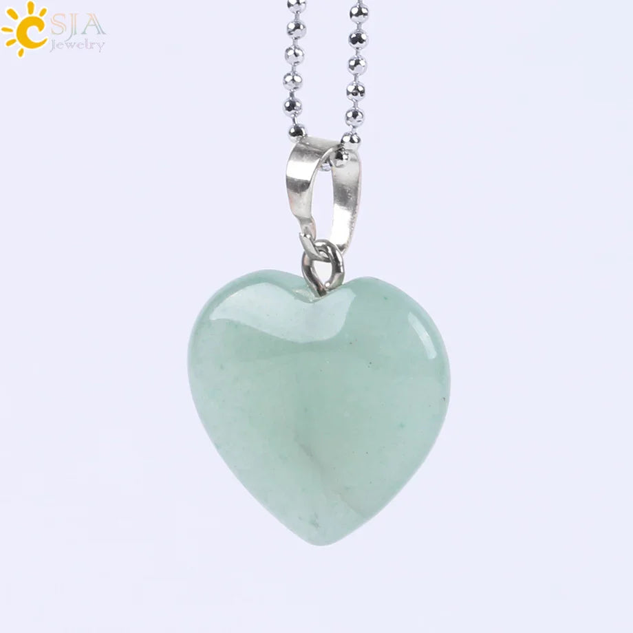 CSJA Natural Stone Heart Necklace | Crystal Healing Pendant for Women