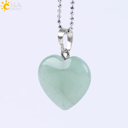 CSJA Natural Stone Heart Necklace | Crystal Healing Pendant for Women