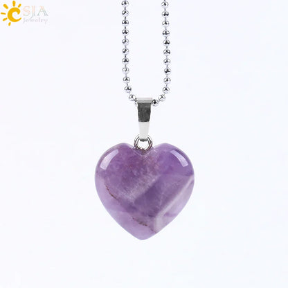 Natural Stone Heart Pendant Necklace | Crystal Healing Jewelry for Women