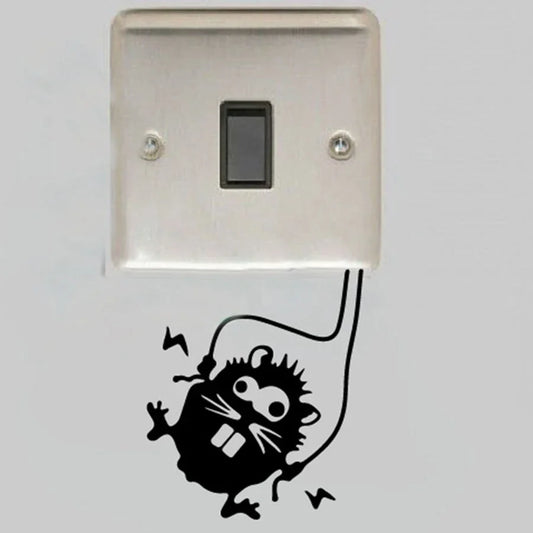 Funny Mouse Decal Sticker for Wall Switches | Warning Sign High Voltage Hamster Electrical Socket Decor