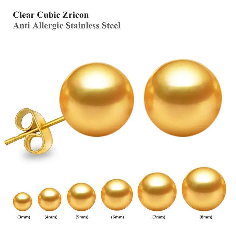 Stainless Steel Ball Stud Earrings Set 6 Pairs | Minimalist Round Clip Earrings for Women Girls