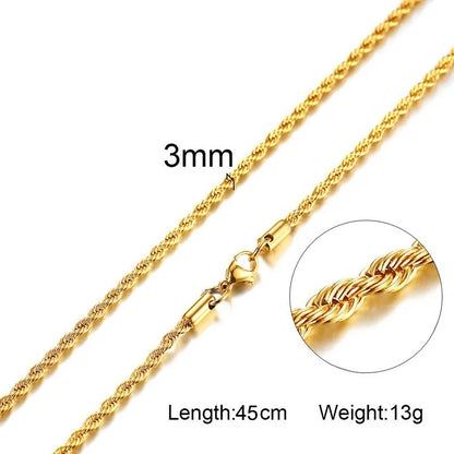 Stainless Steel Rope Chain Necklace | Gold Twisted Wave Link Choker