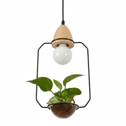 Art Deco LED Plant Pendant Light Wood Base Rustic Hanging Lamp for Dining Cafe Bar