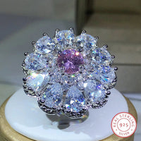 925 Sterling Silver Zircon Flower Ring | Classic Cocktail Jewelry for Women