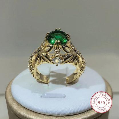 Vintage Emerald Cocktail Ring | 925 Sterling Silver