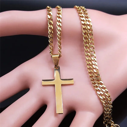 Gold Stainless Steel Cross Pendant Necklace | Hip Hop Jesus Chain Jewelry for Men Women
