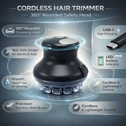 GroomEase | Hair Trimmer for Men with Rounded Safety Blade | Cordless & USB-C Rechargeable for Precise Grooming