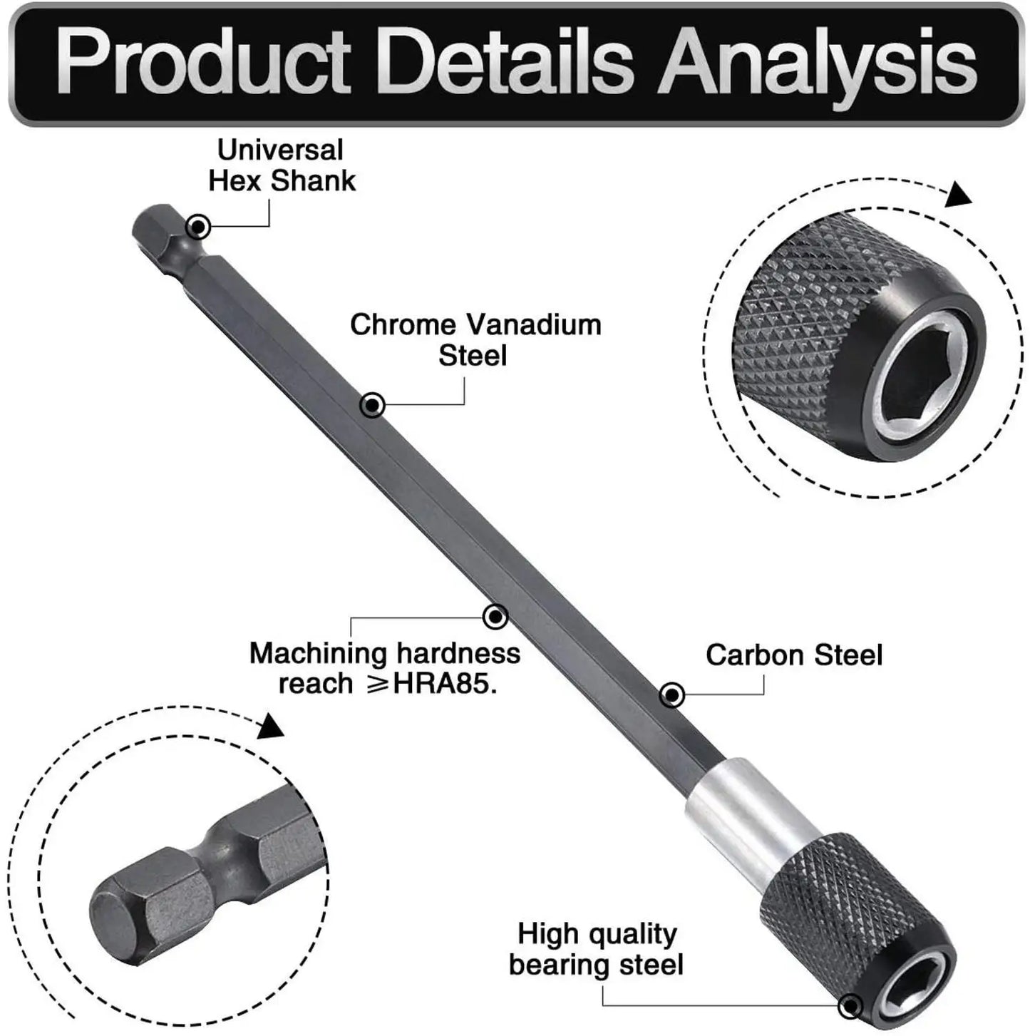 1/4 Inch Hex Shank Quick Release Screwdriver Bit Holder Extension Bar | 60mm 100mm 150mm