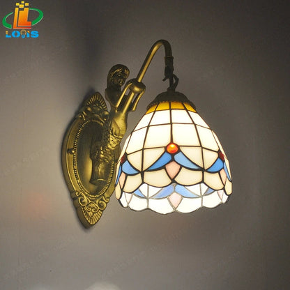 Applique murale LED de 6" de style Tiffany, en verre de sirène, pour chambre à coucher, salon, coiffeuse.