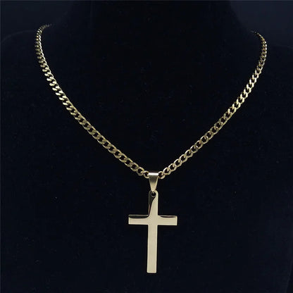 Gold Stainless Steel Cross Pendant Necklace | Hip Hop Jesus Chain Jewelry for Men Women